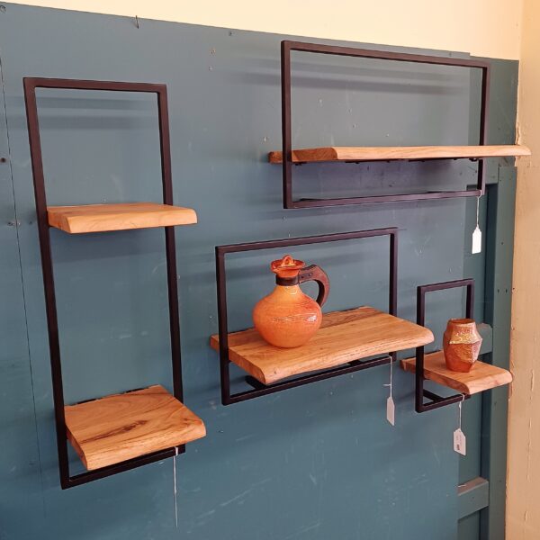 natural wood iron wall shelf