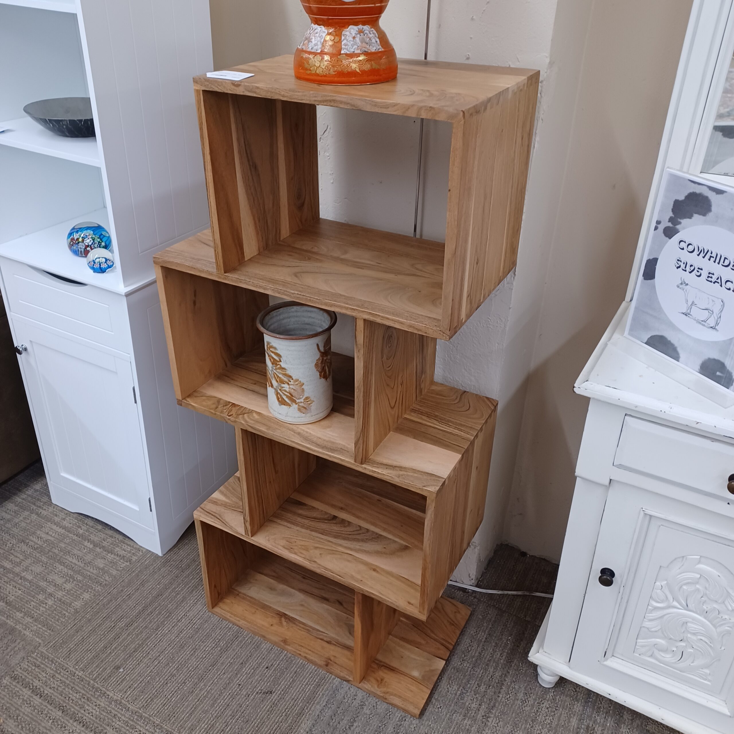 natural acacia 4 cube shelf