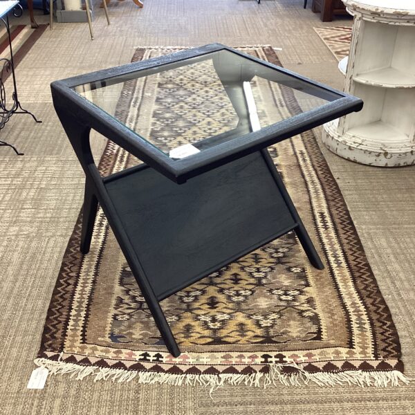 mc style black and glass side table