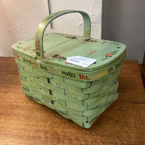 vintage painted sewing basket