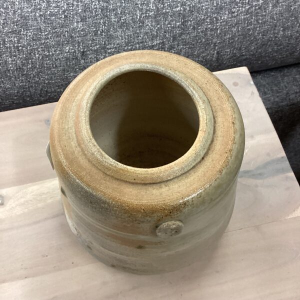 stamped tan beige ceramic vase w/button