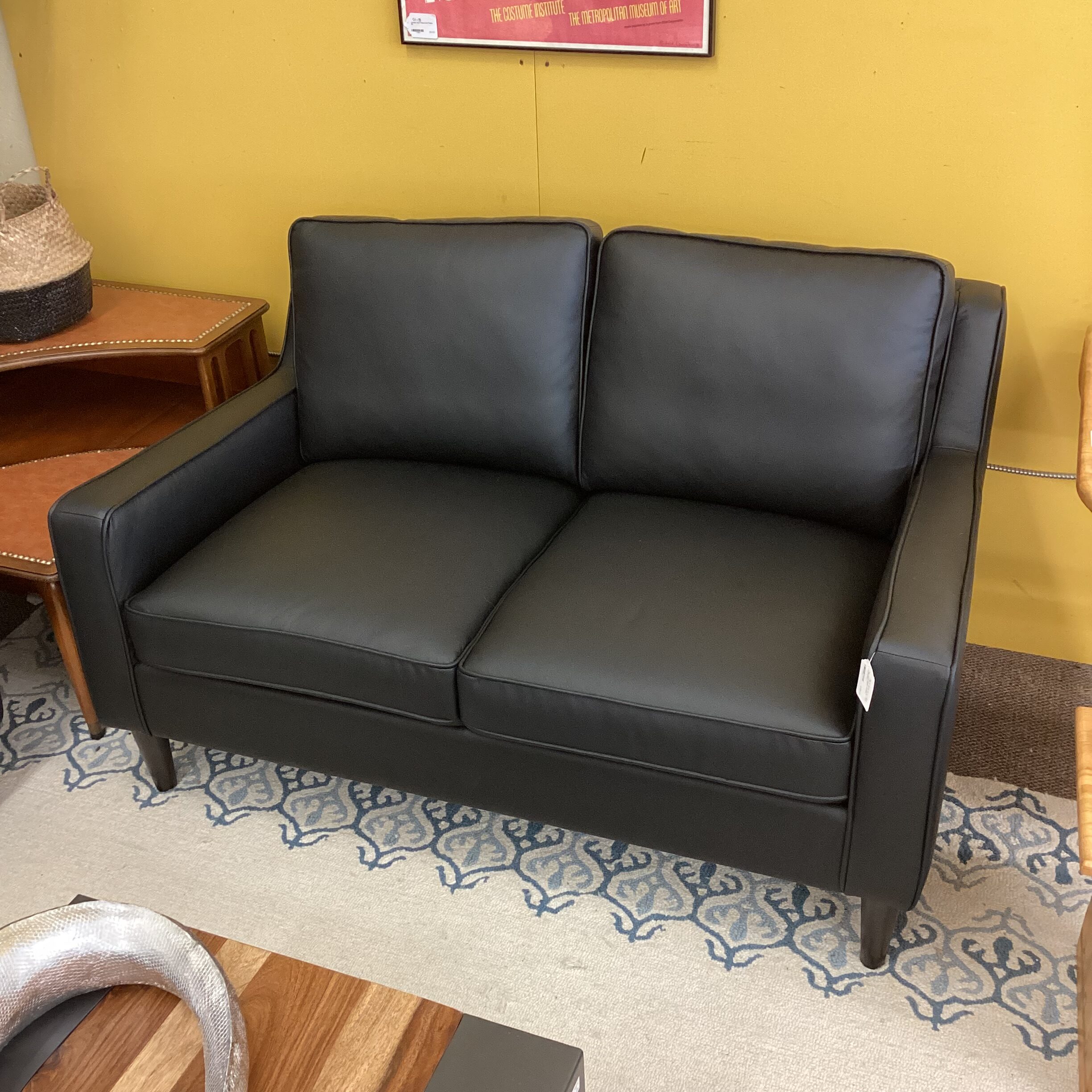 top grain black leather loveseat