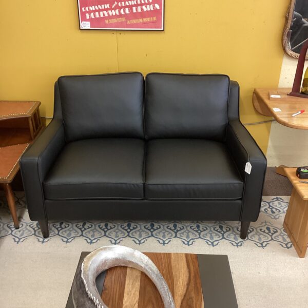 top grain black leather loveseat