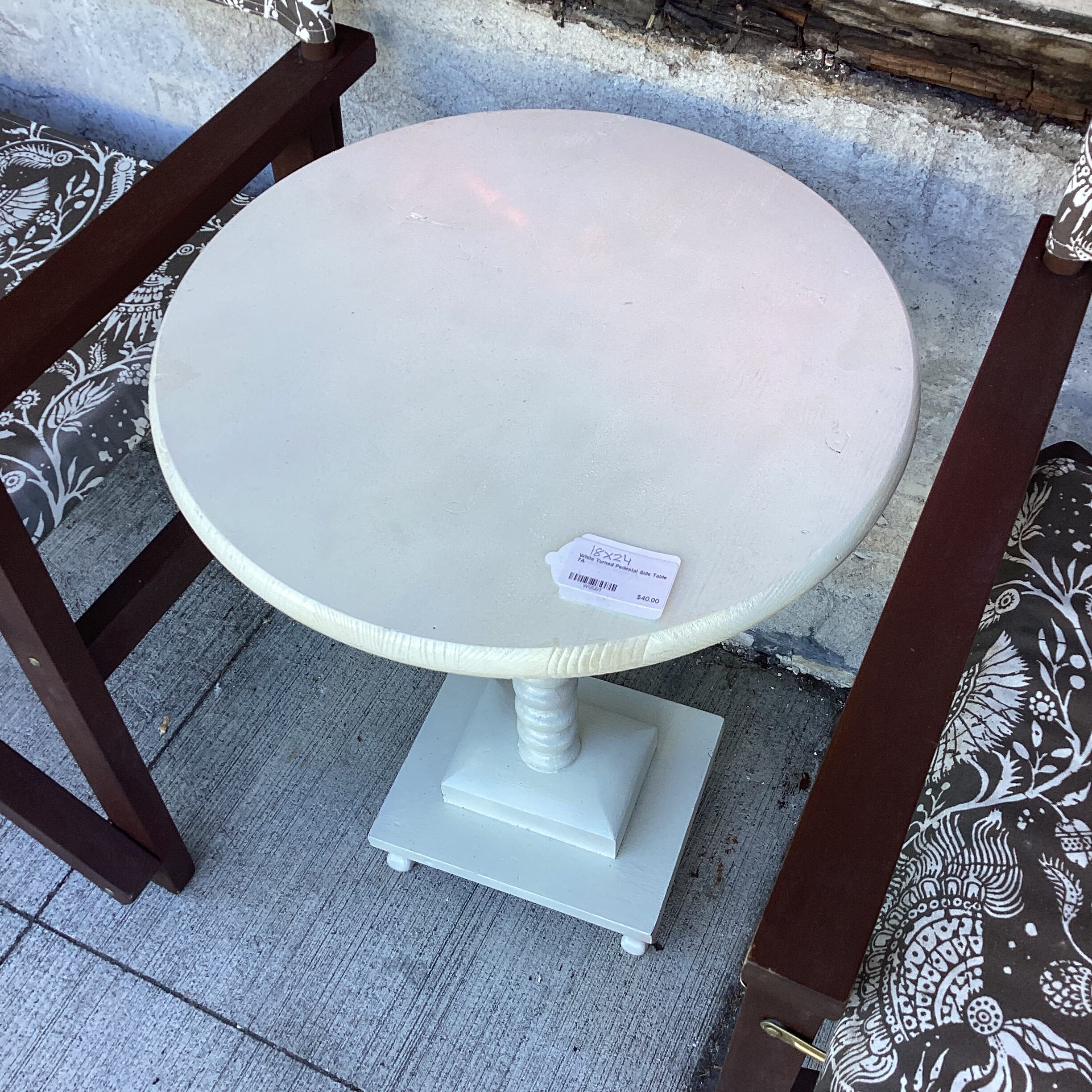 white turned pedestal side table