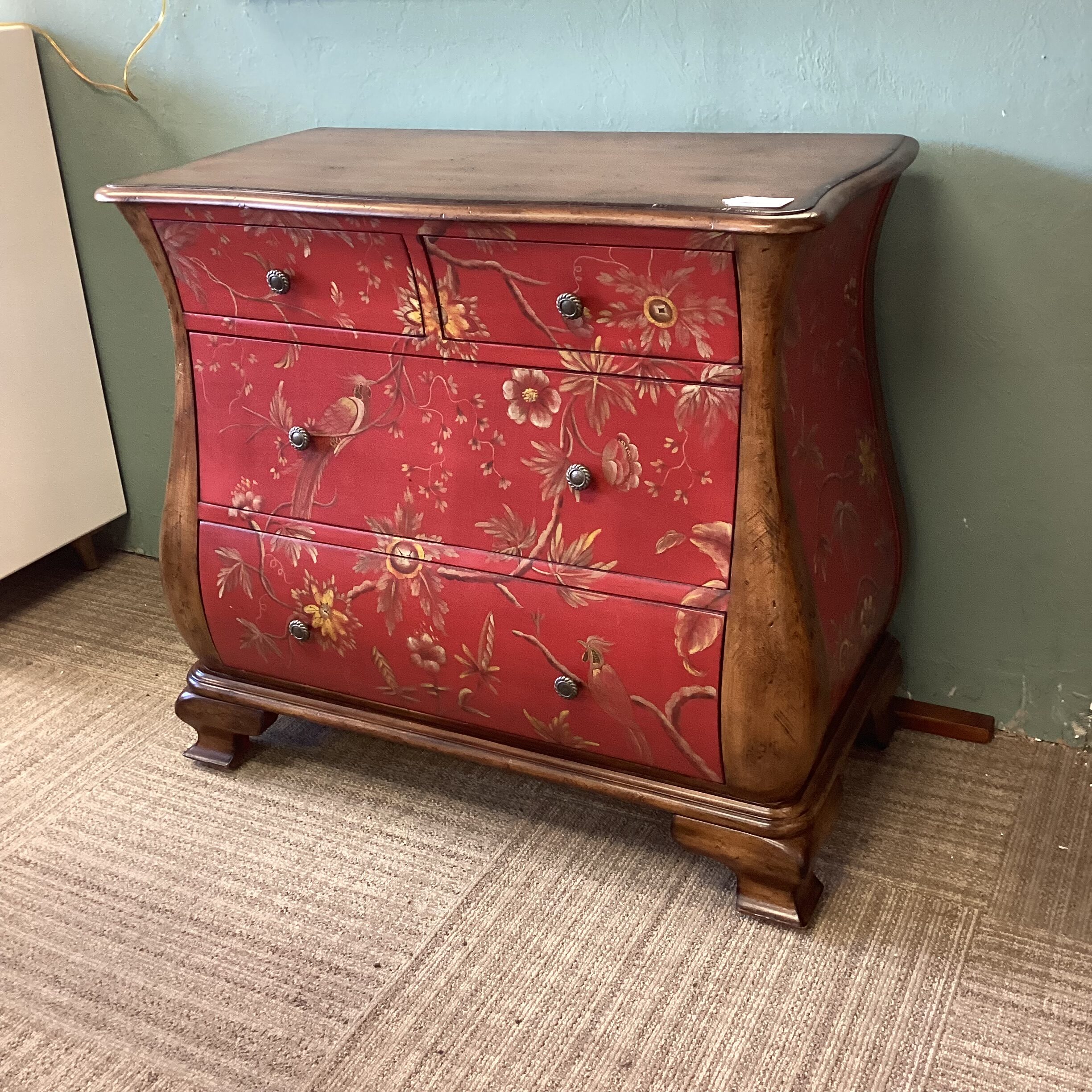 red floral bombe chest