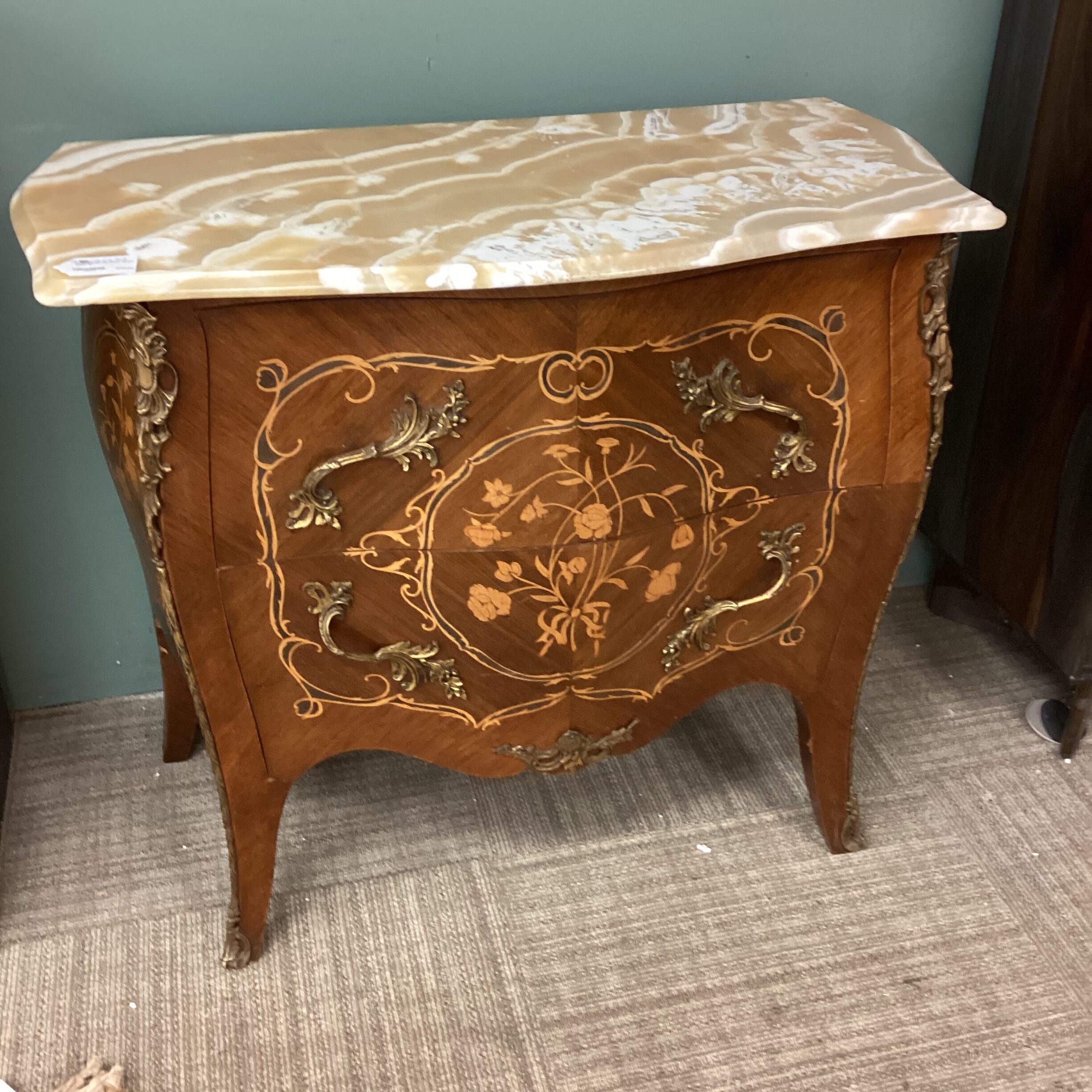 cream marble top french bombe chest