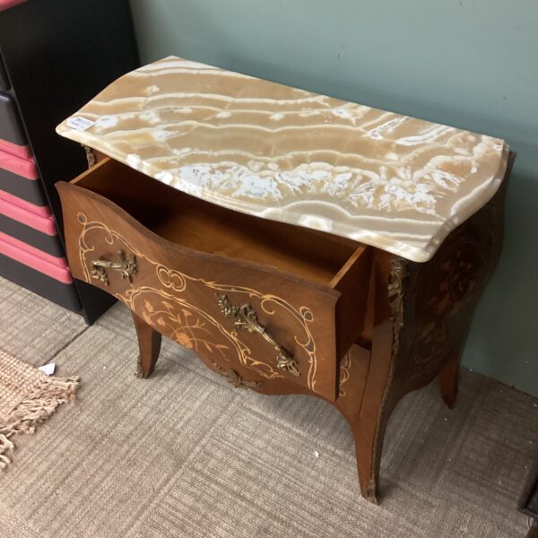 cream marble top french bombe chest