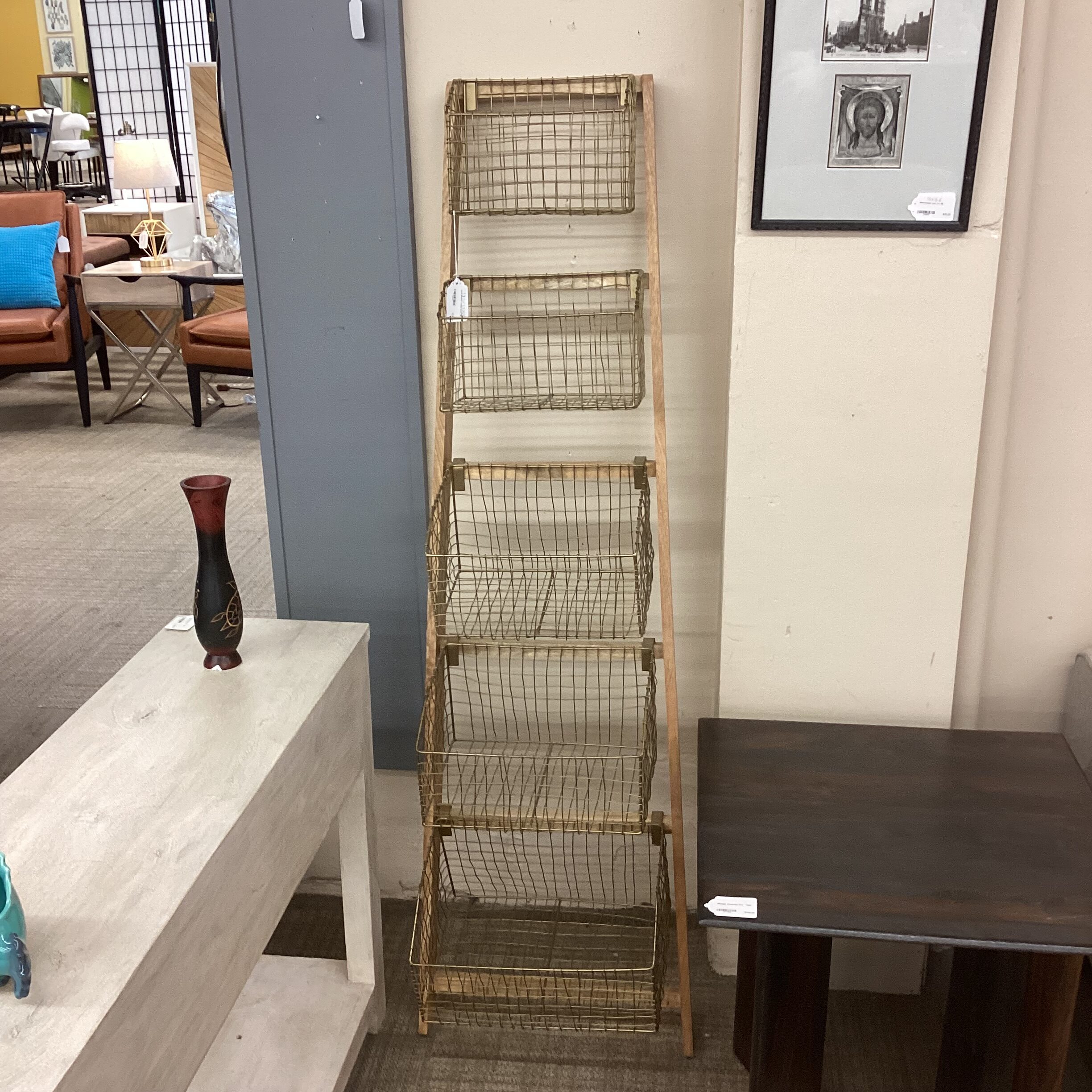 metal basket ladder shelf