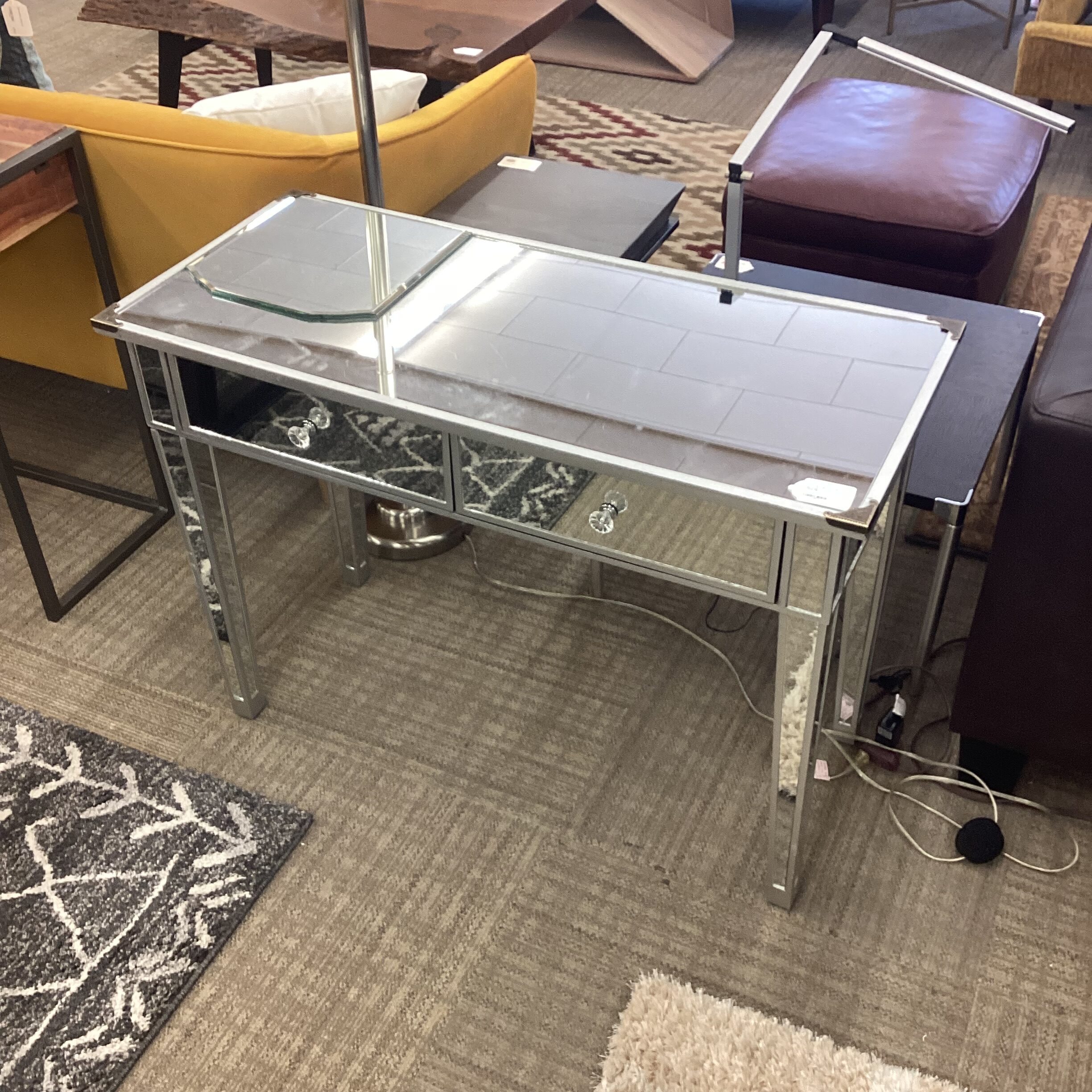 mirrored two drawer console table