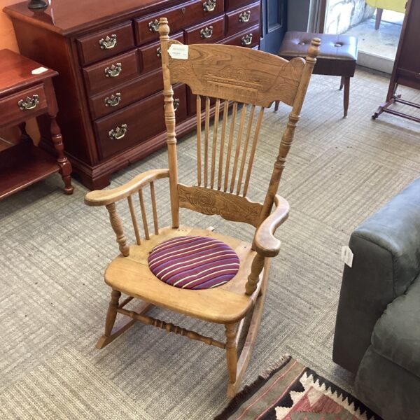 antique press black striped cushion rocking chair