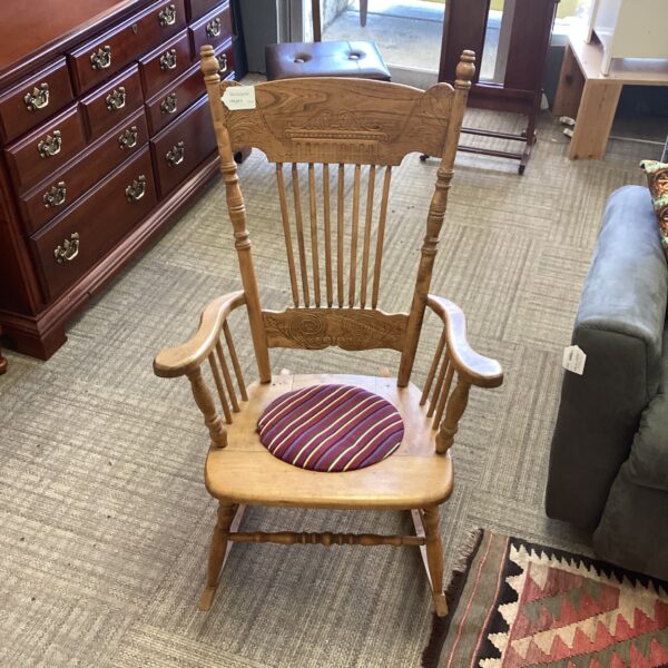 antique press black striped cushion rocking chair