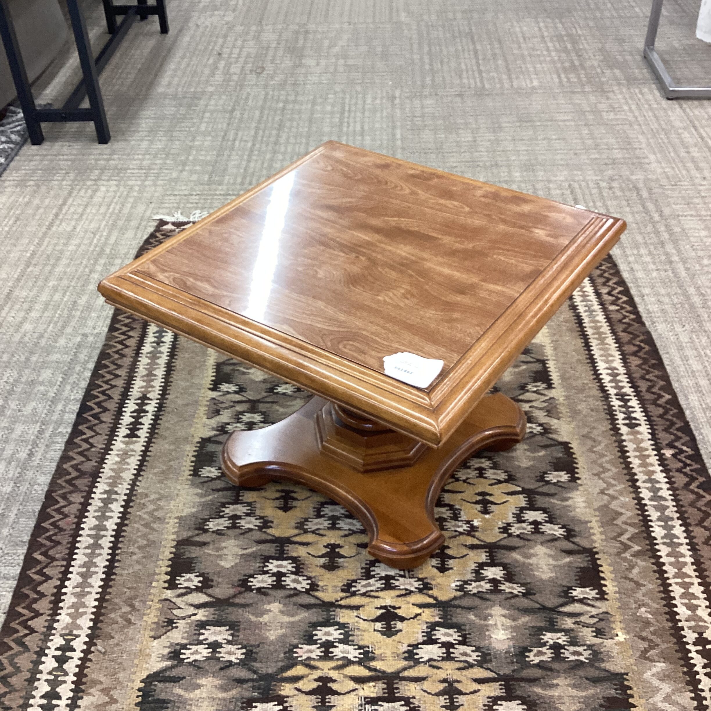 vintage short turned wood square side table