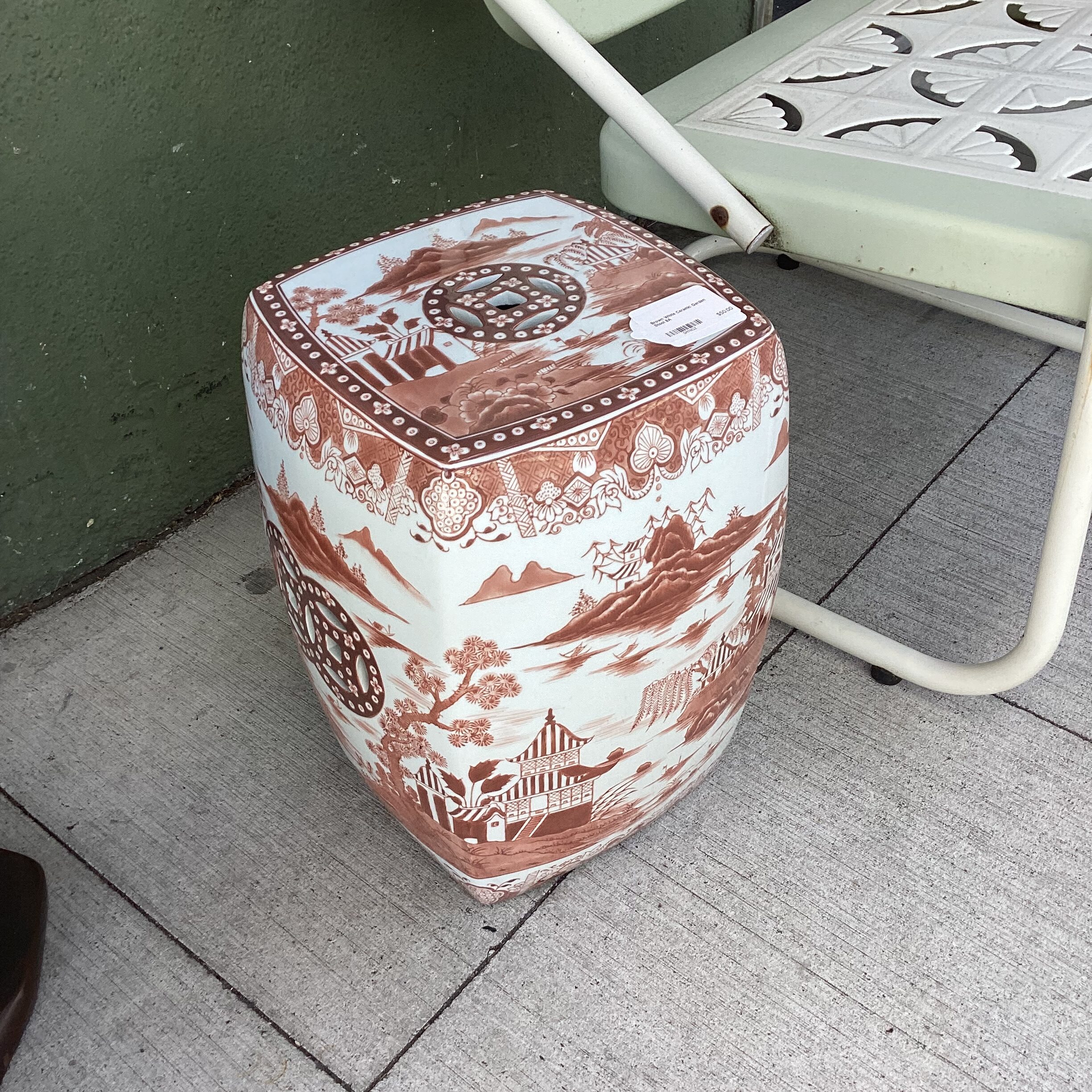 brow white ceramic garden stool