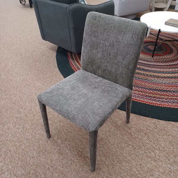 fully upholstered pewter dining chair