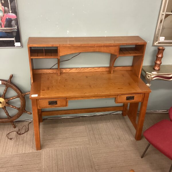 bassett oak mission style desk w/shelf