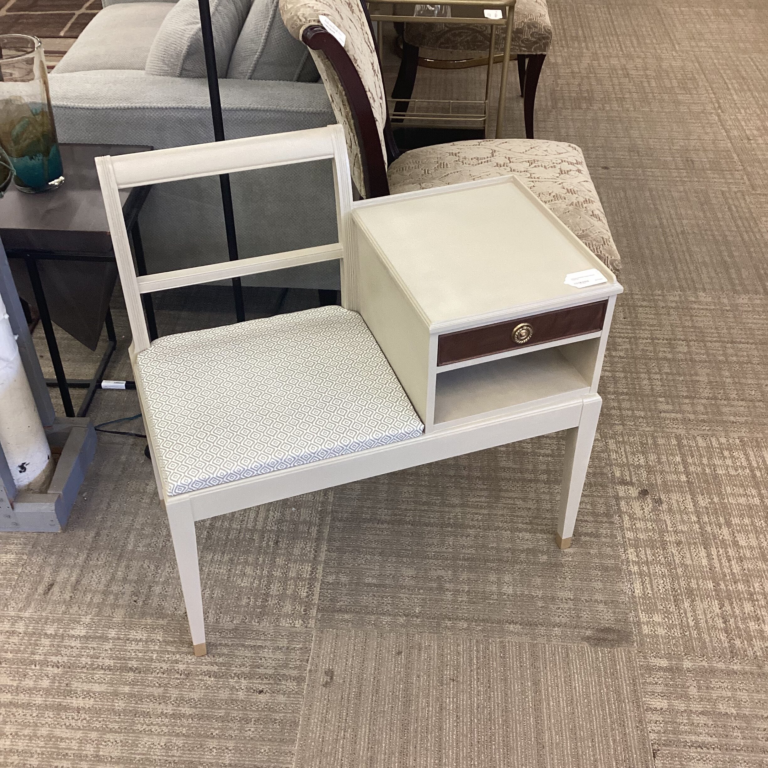 vintage painted taupe phone table