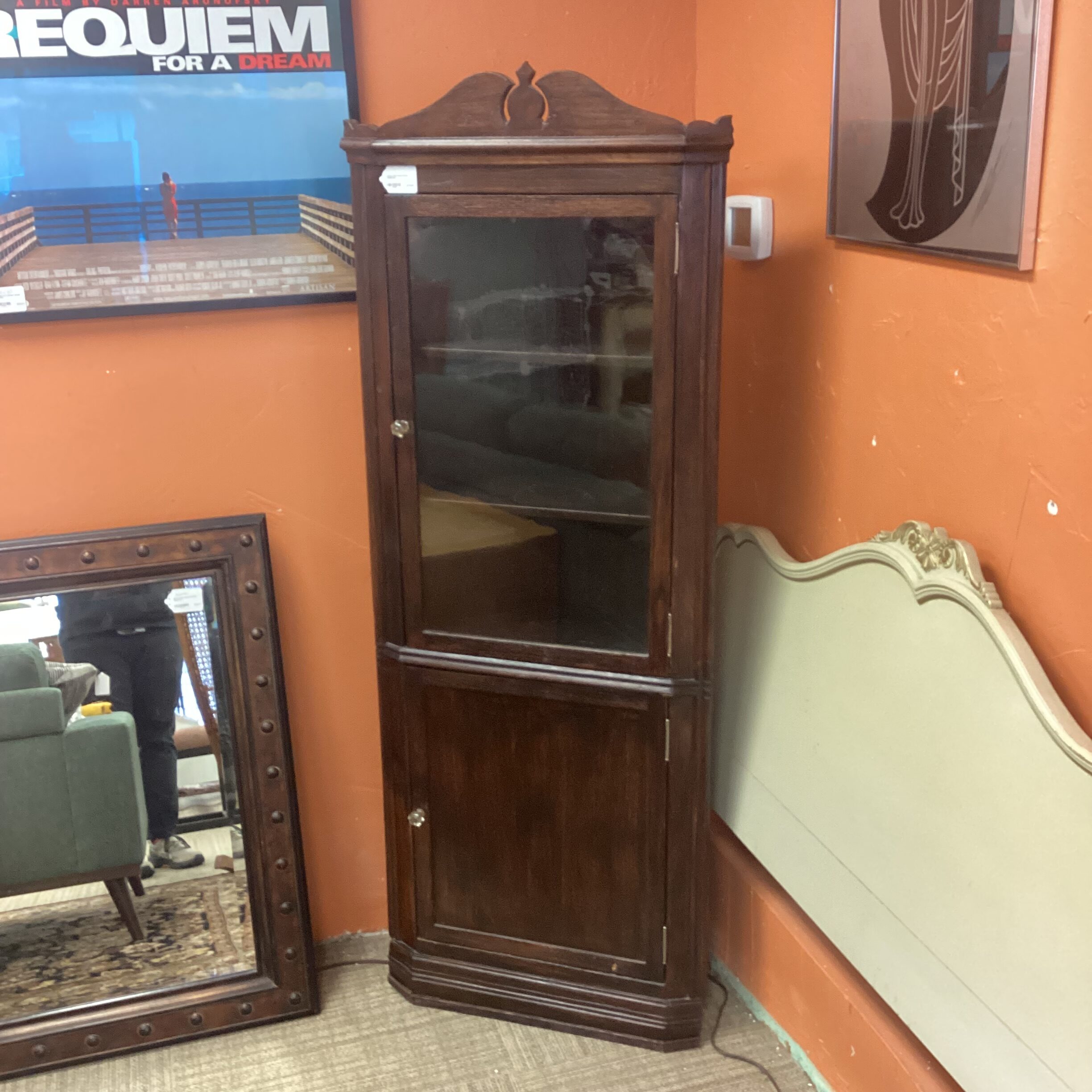 antique dark wood corner cabinet