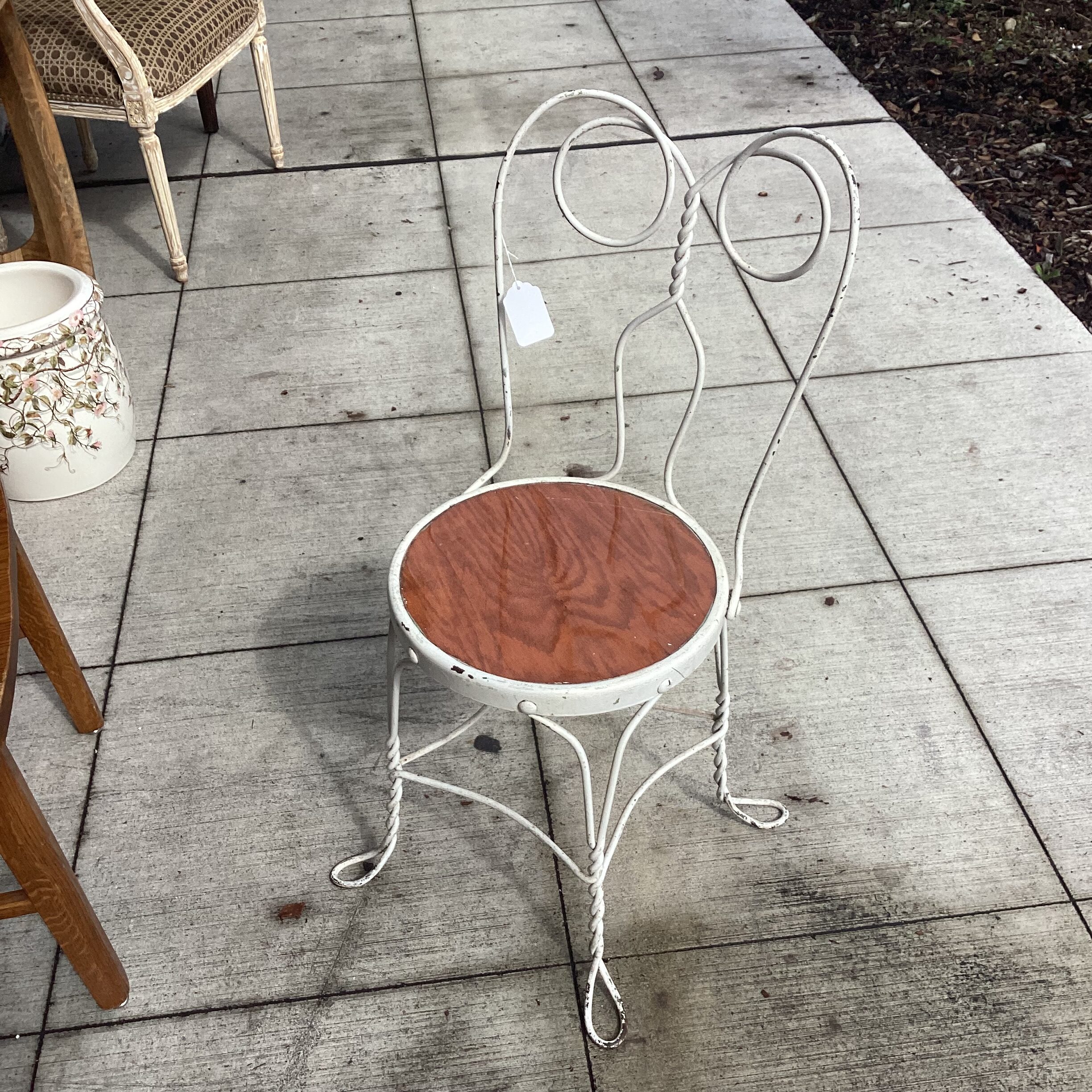 white metal wood seat cafe chair