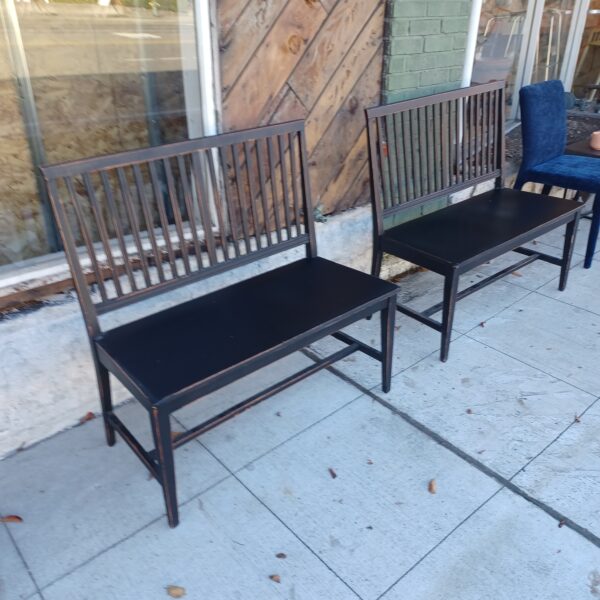 crate & barrel black distressed slat back bench