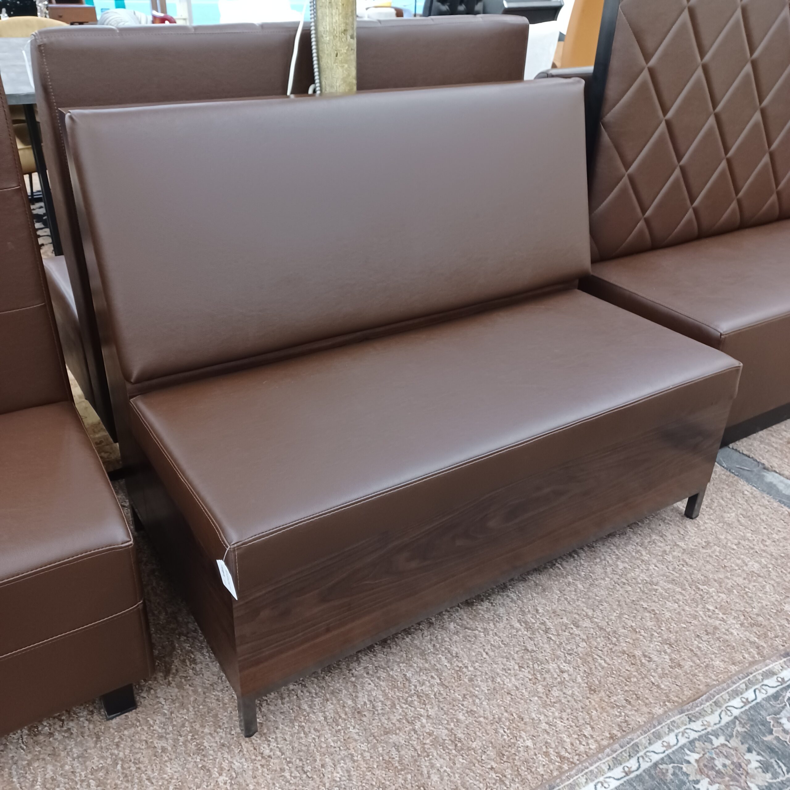 wood & metal base brown booth settee