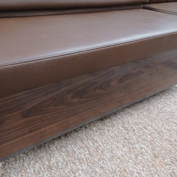 wood & metal base brown booth settee