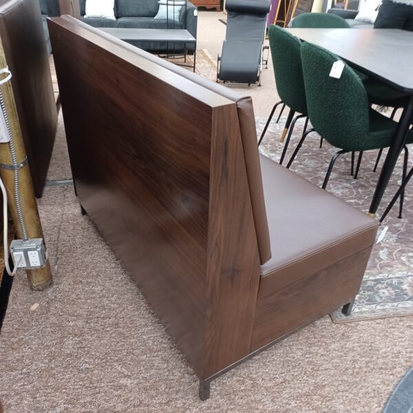 wood & metal base brown booth settee