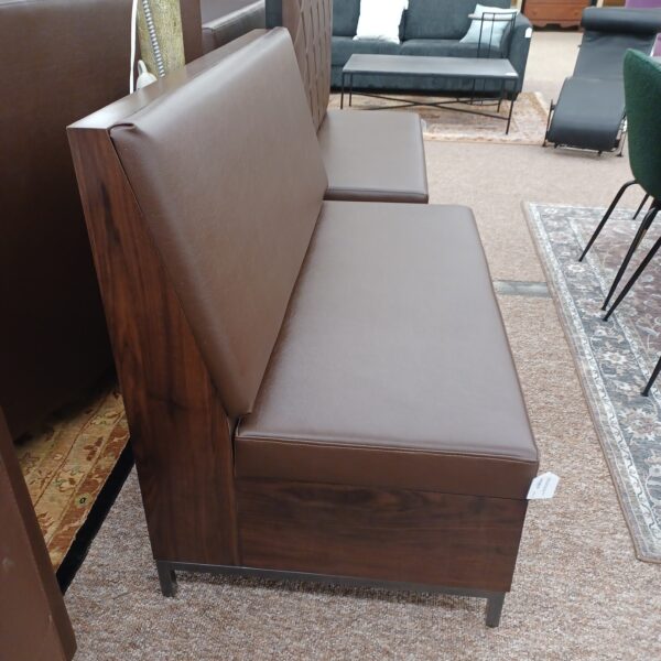 wood & metal base brown booth settee