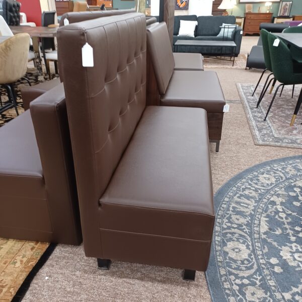 high back brown button tufted booth settee