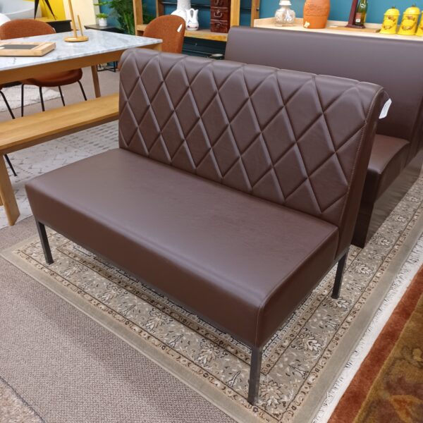 brown diamond back metal leg booth settee