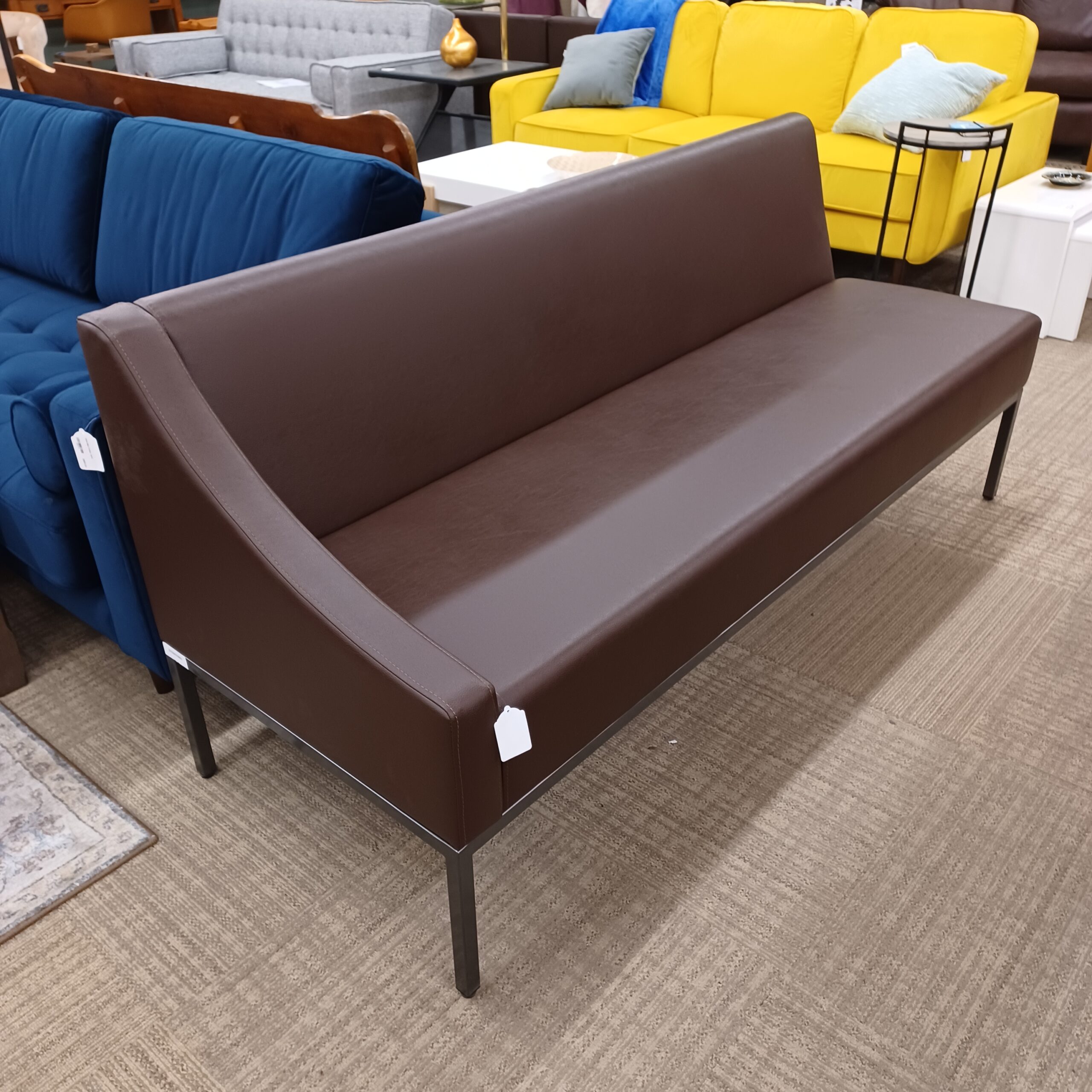 gun metal base brown one arm settee bench