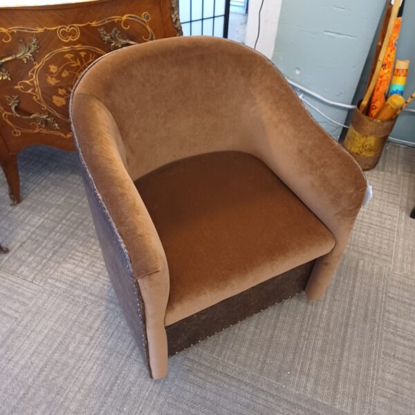 embossed paisley leather velvet barrel chair