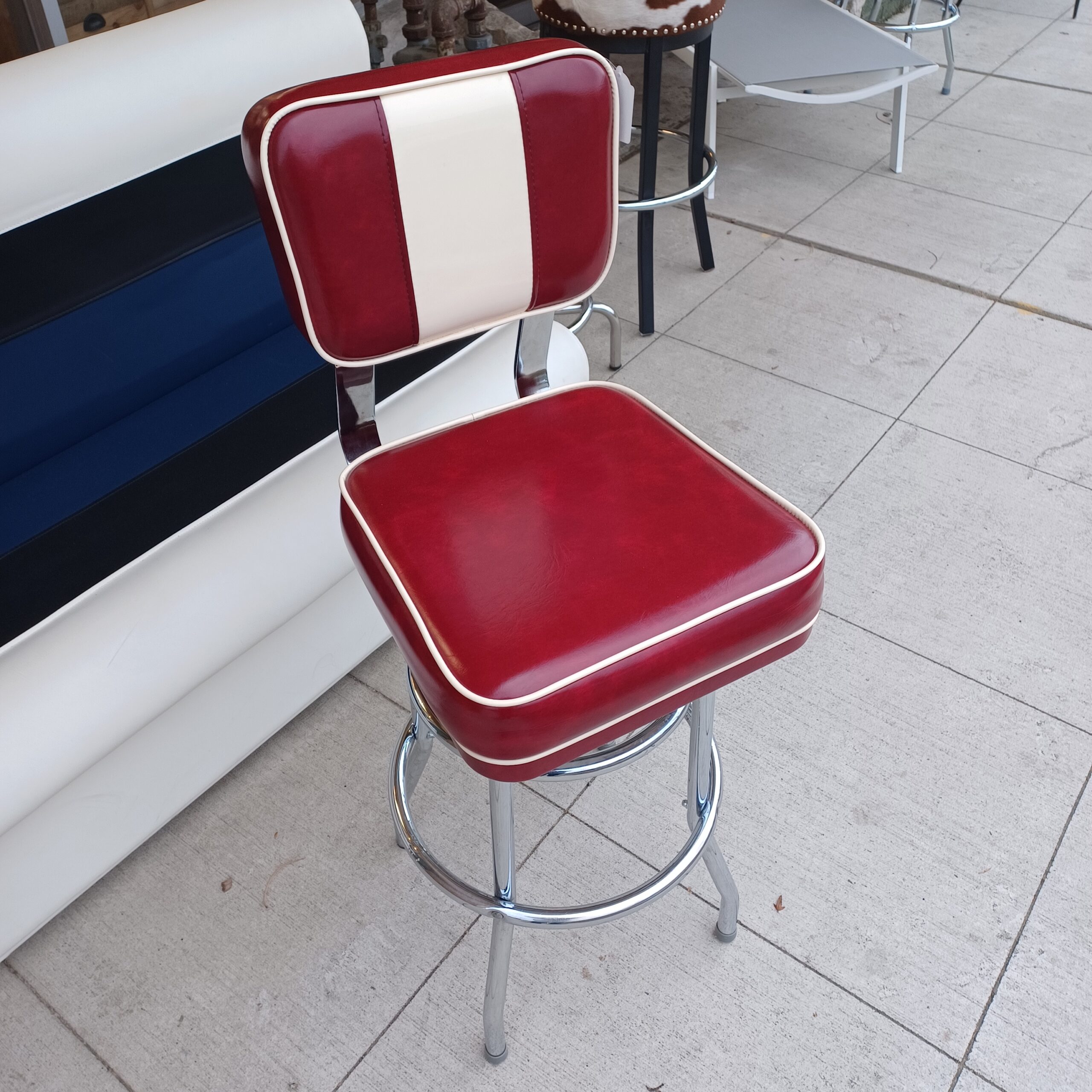 diner style red white & chrome bar height stool