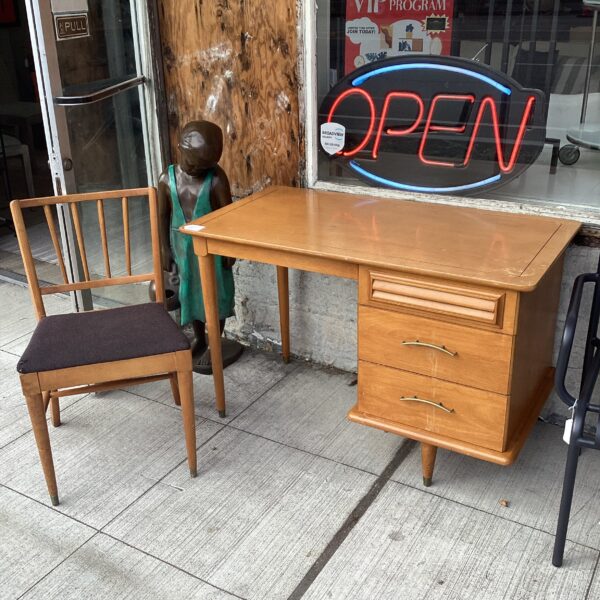 mid century brass footed desk & chair set (as is)