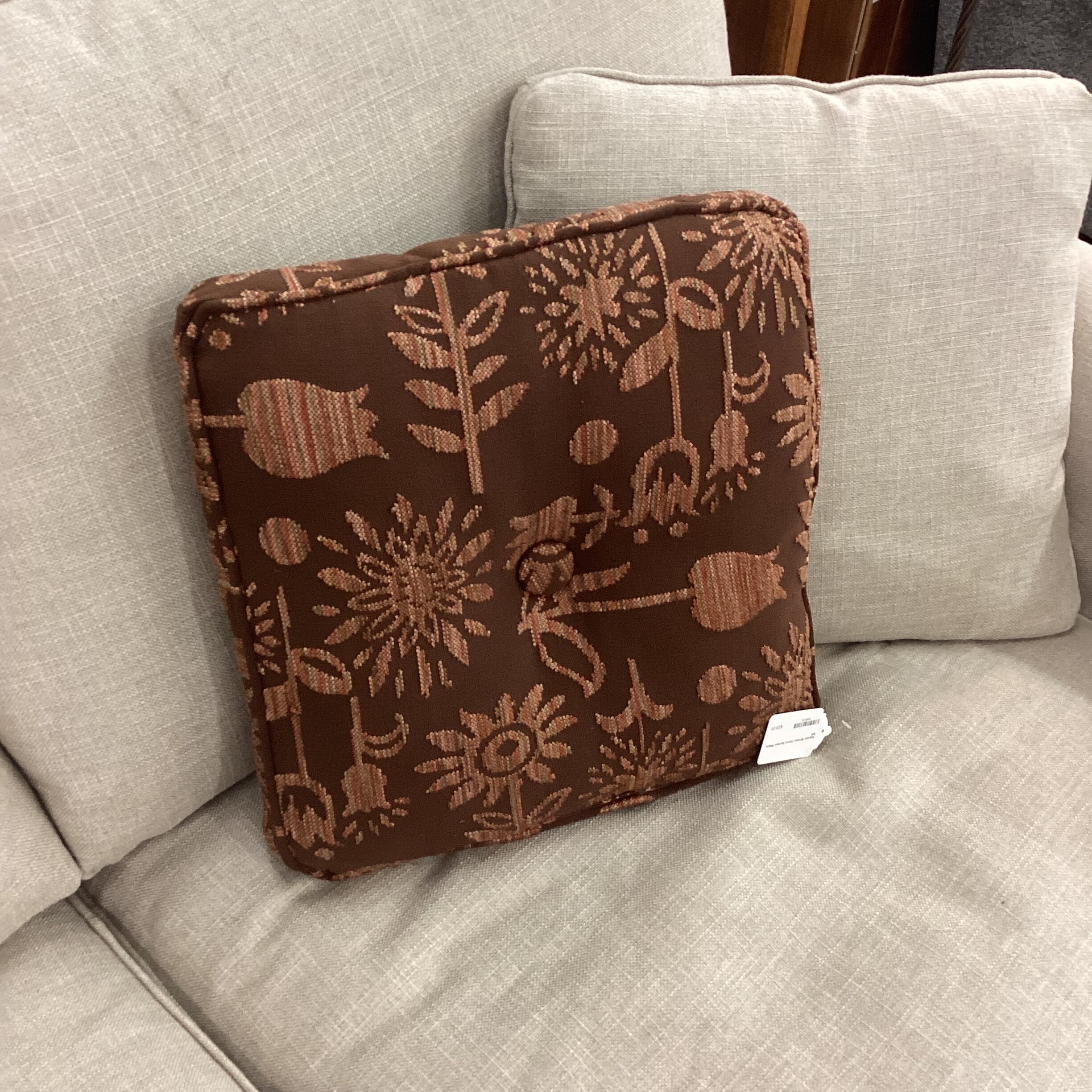 square brown floral button pillow