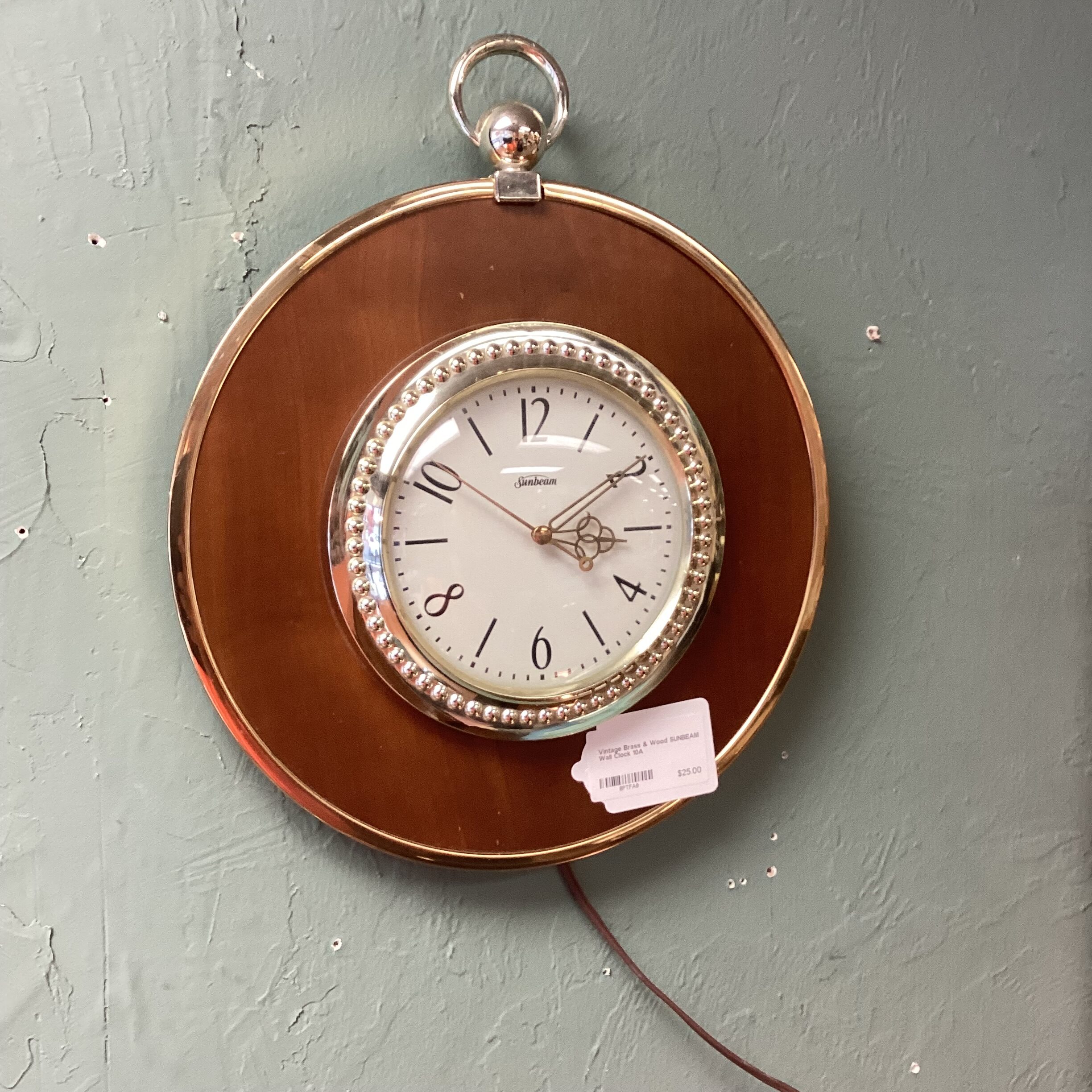 vintage brass & wood sunbeam wall clock