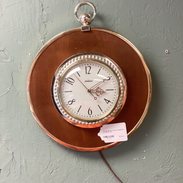 vintage brass & wood sunbeam wall clock