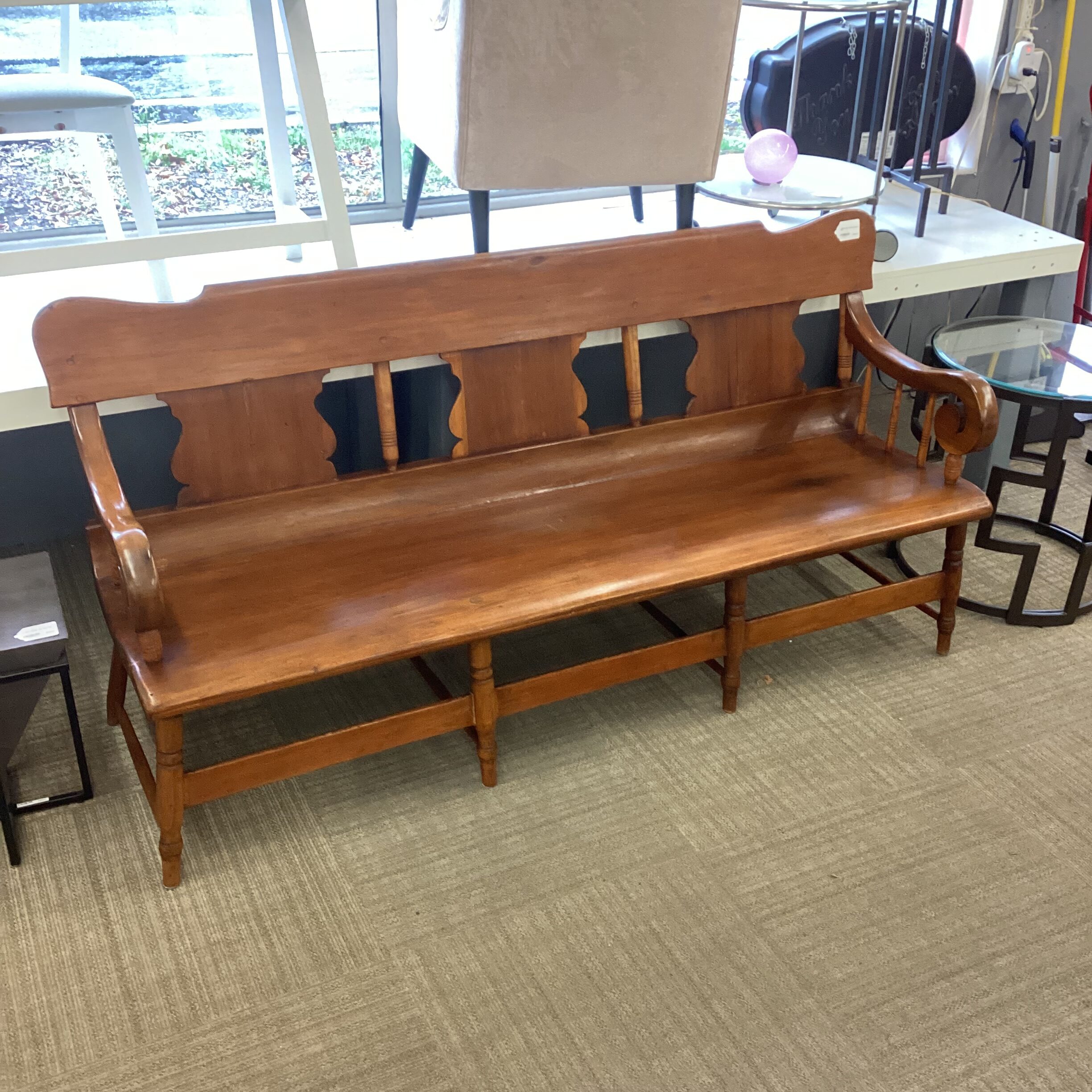 antique long turned wood bench