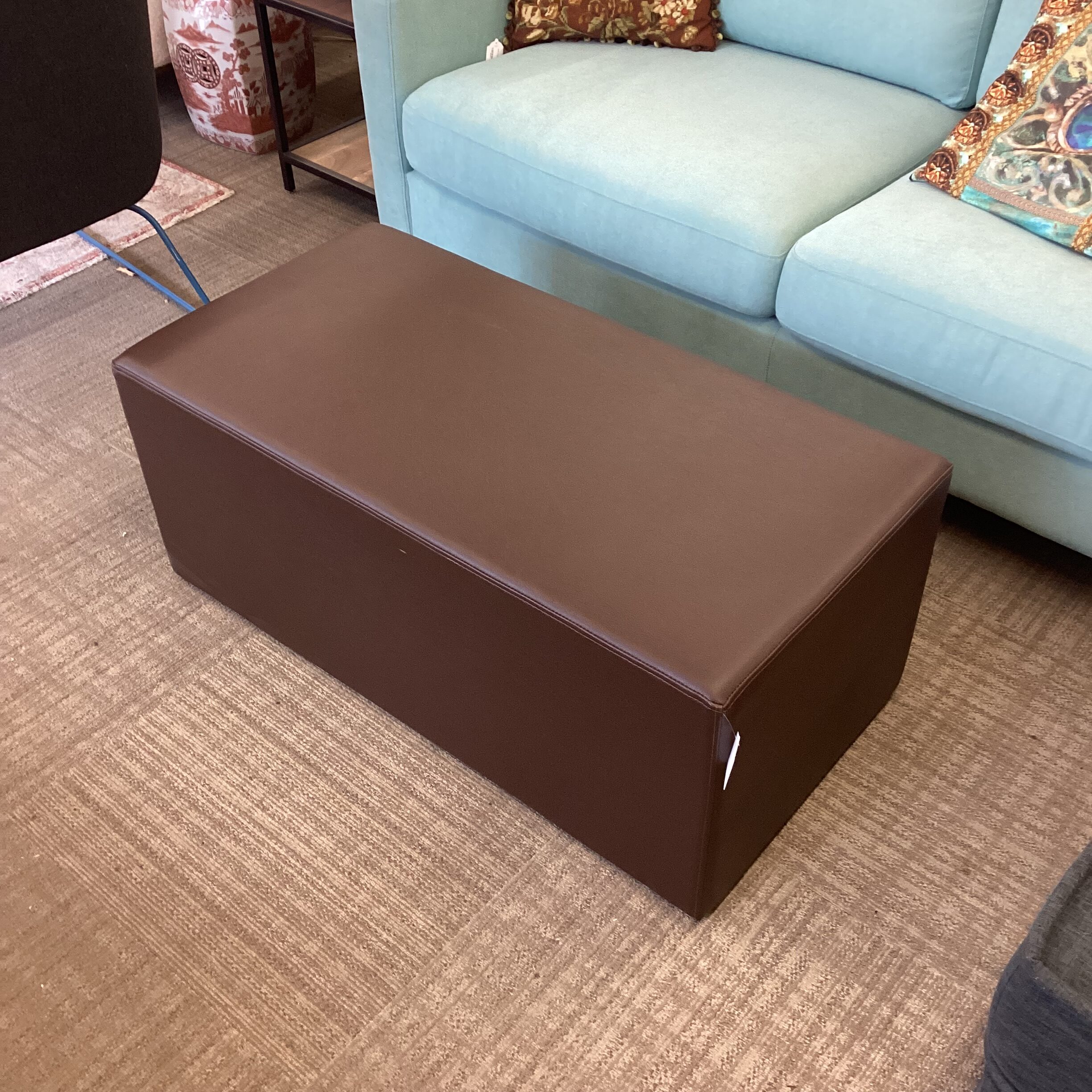 brown leather rectangular bench/ coffee table/ ottoman