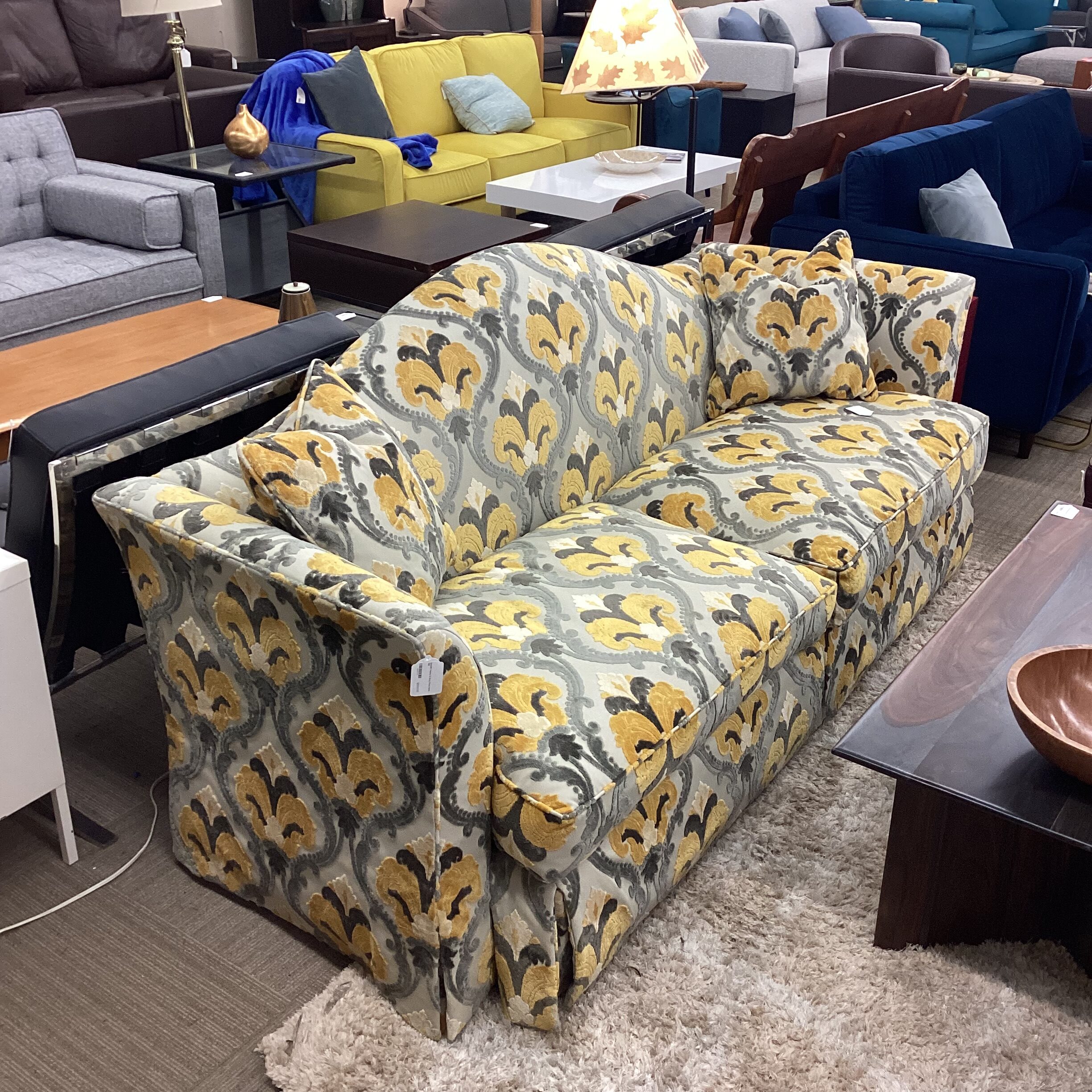 baker yellow & grey floral sofa