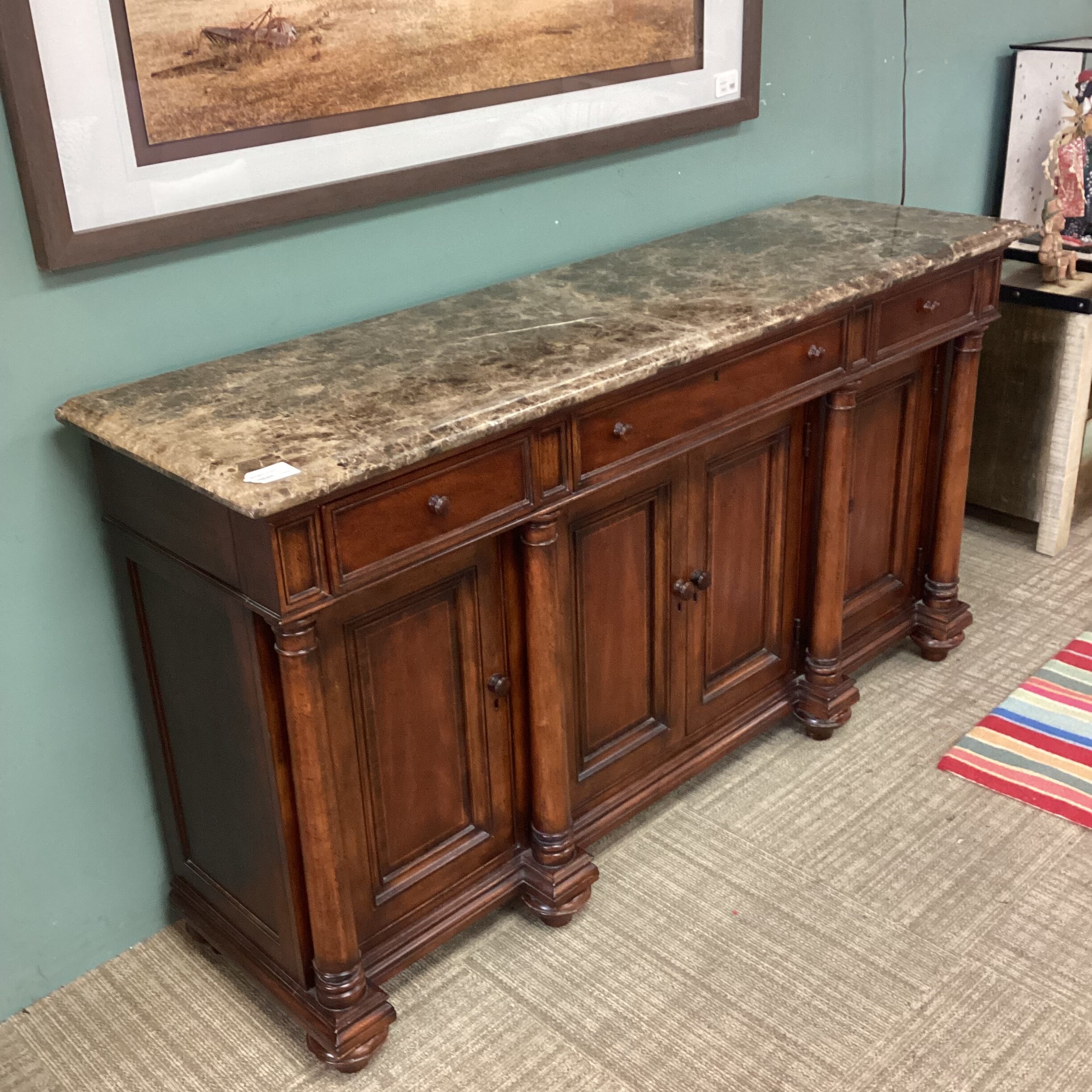 thomasville grey marble top buffet