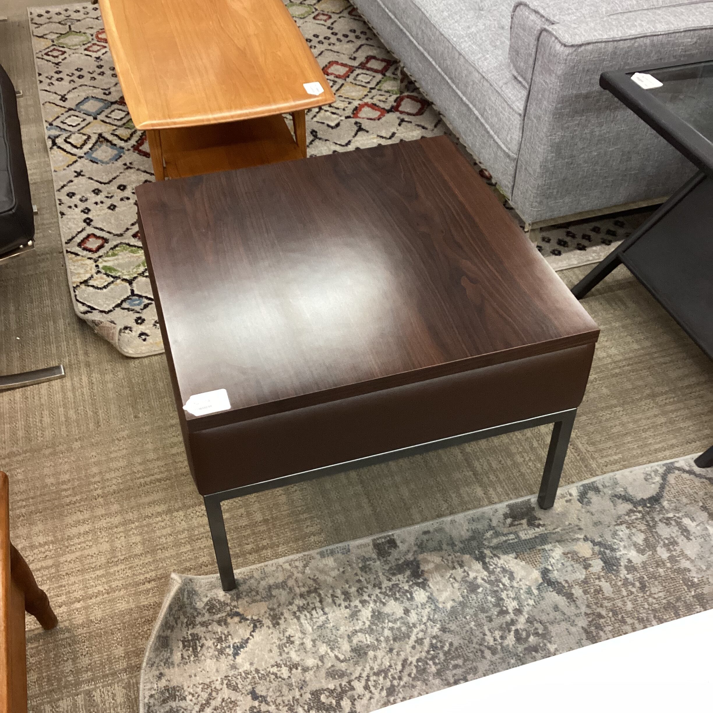 brown leather & laminate coffee table (as is)