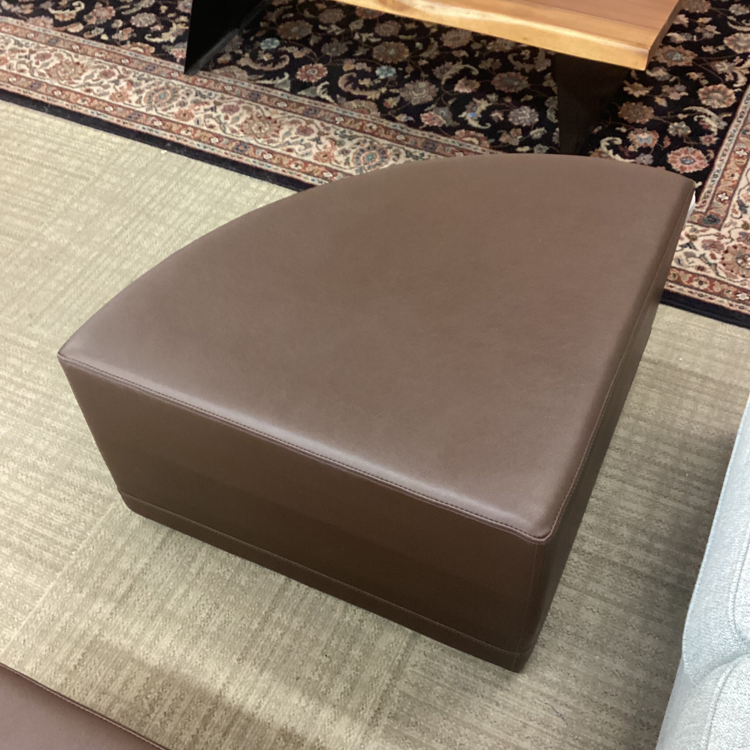 brown leather wedge coffee table / ottoman