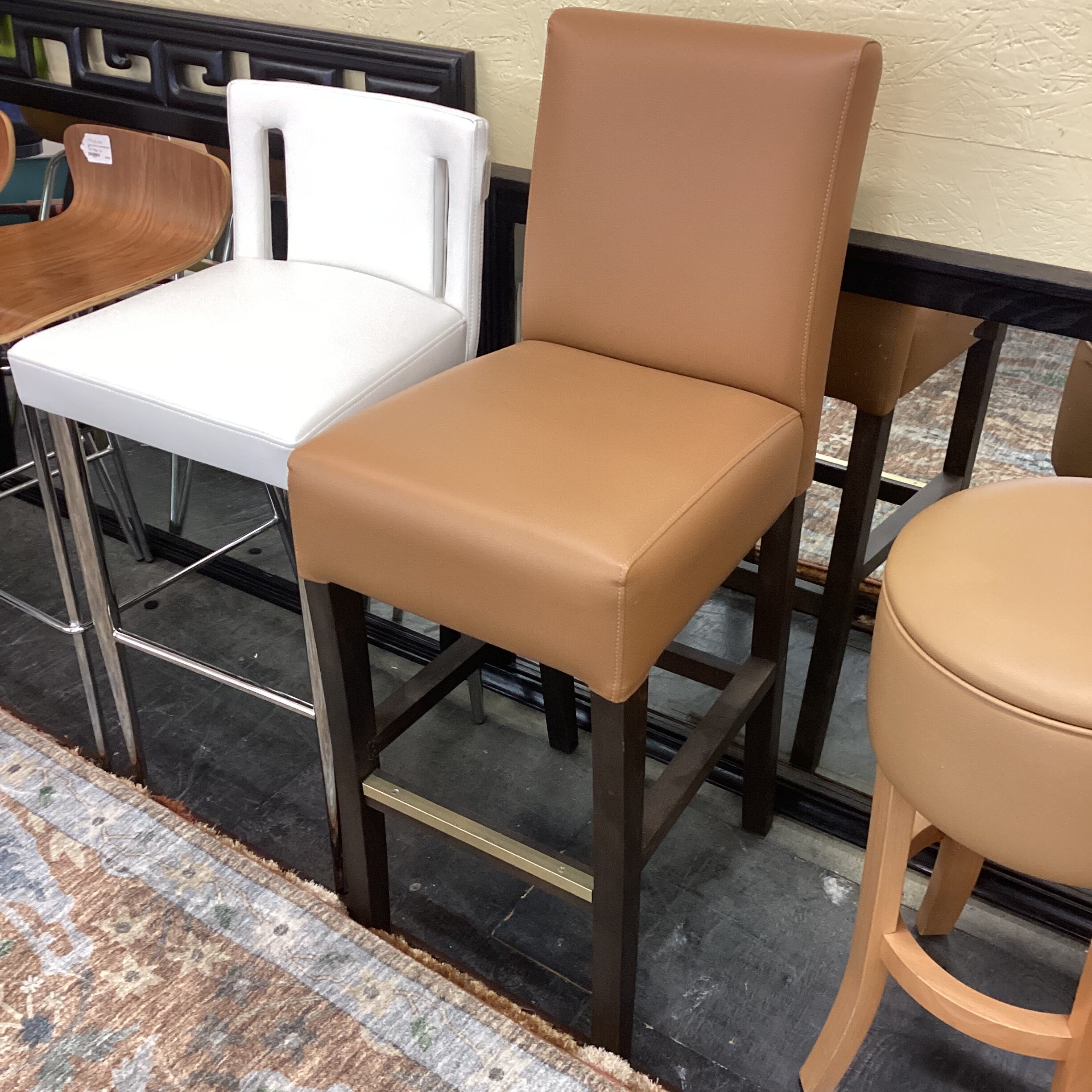 tan leather espresso bar height stool