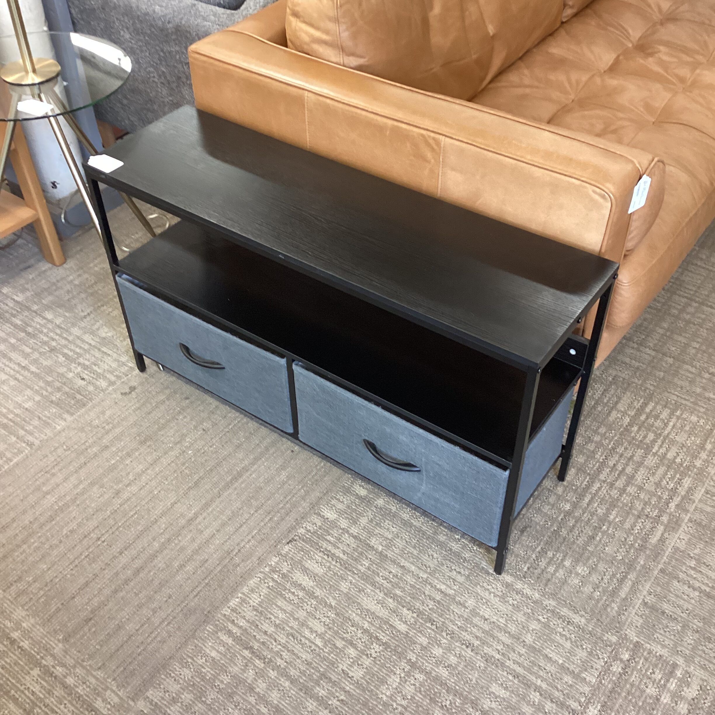 low storage console w/ 2 fabric drawers