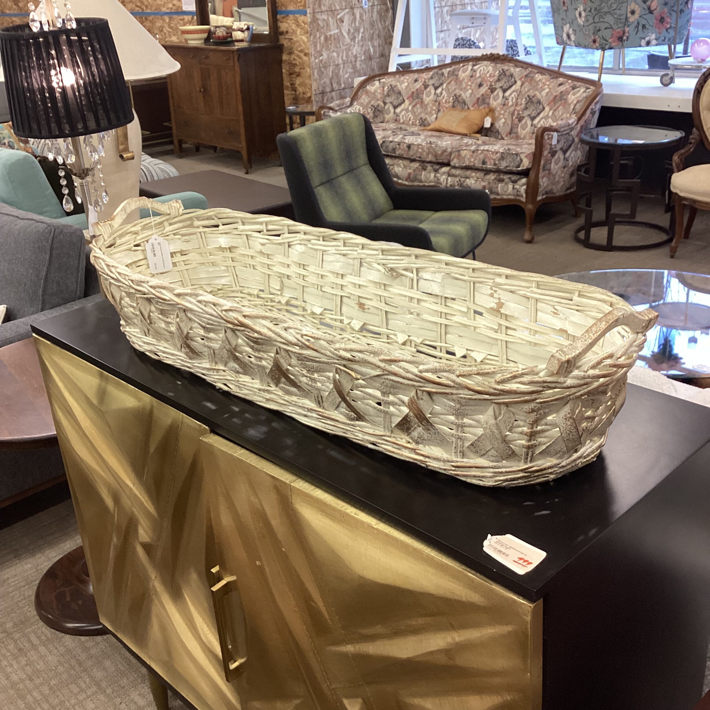 long woven white & gold basket