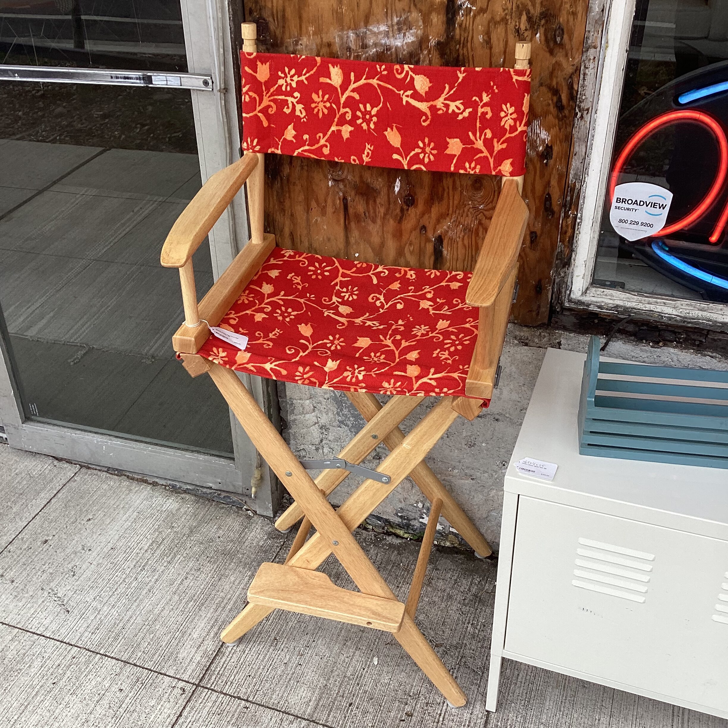 blonde wood red floral high directors chair