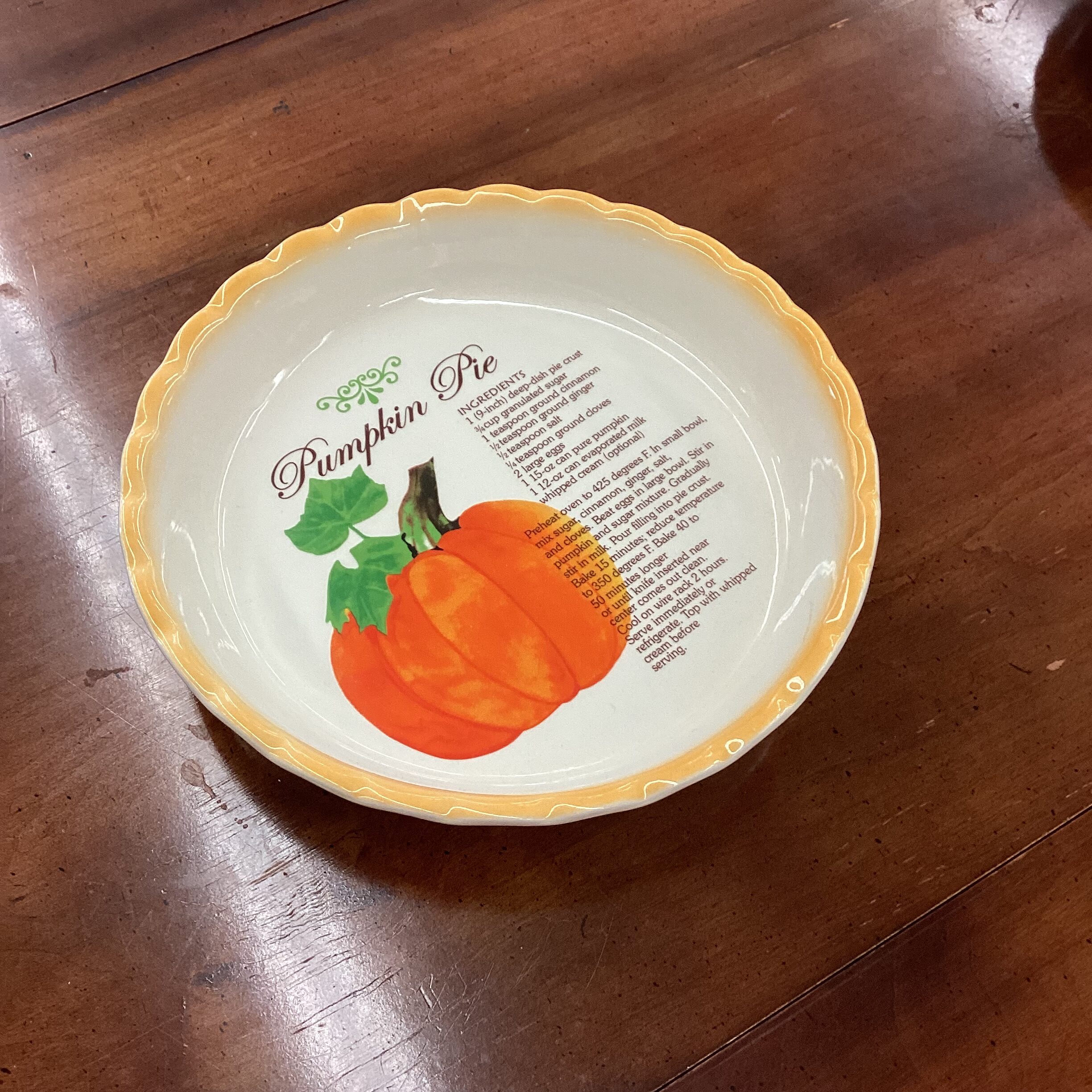 pumpkin pie recipe plate