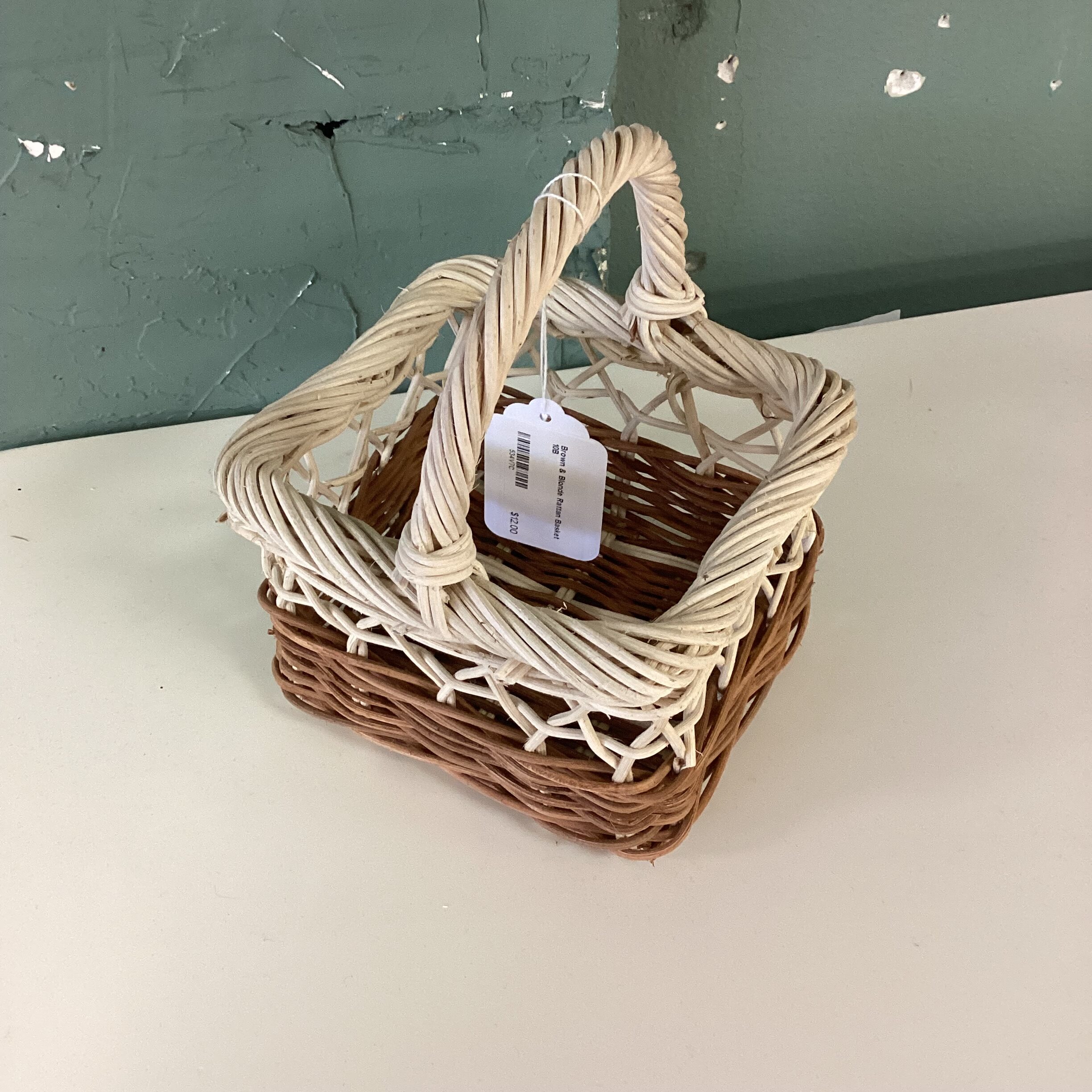 brown & blonde rattan basket