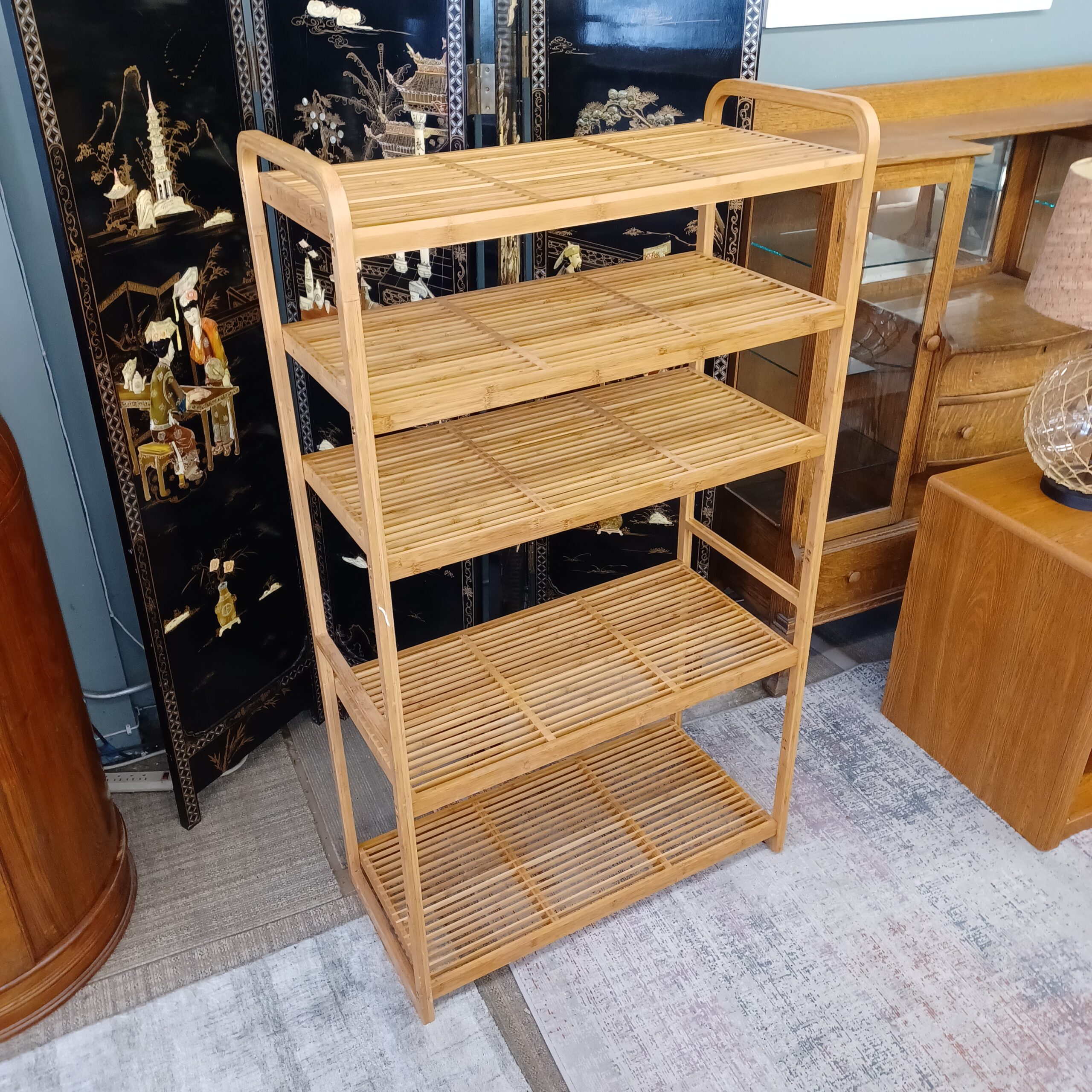 blonde bamboo bookshelf