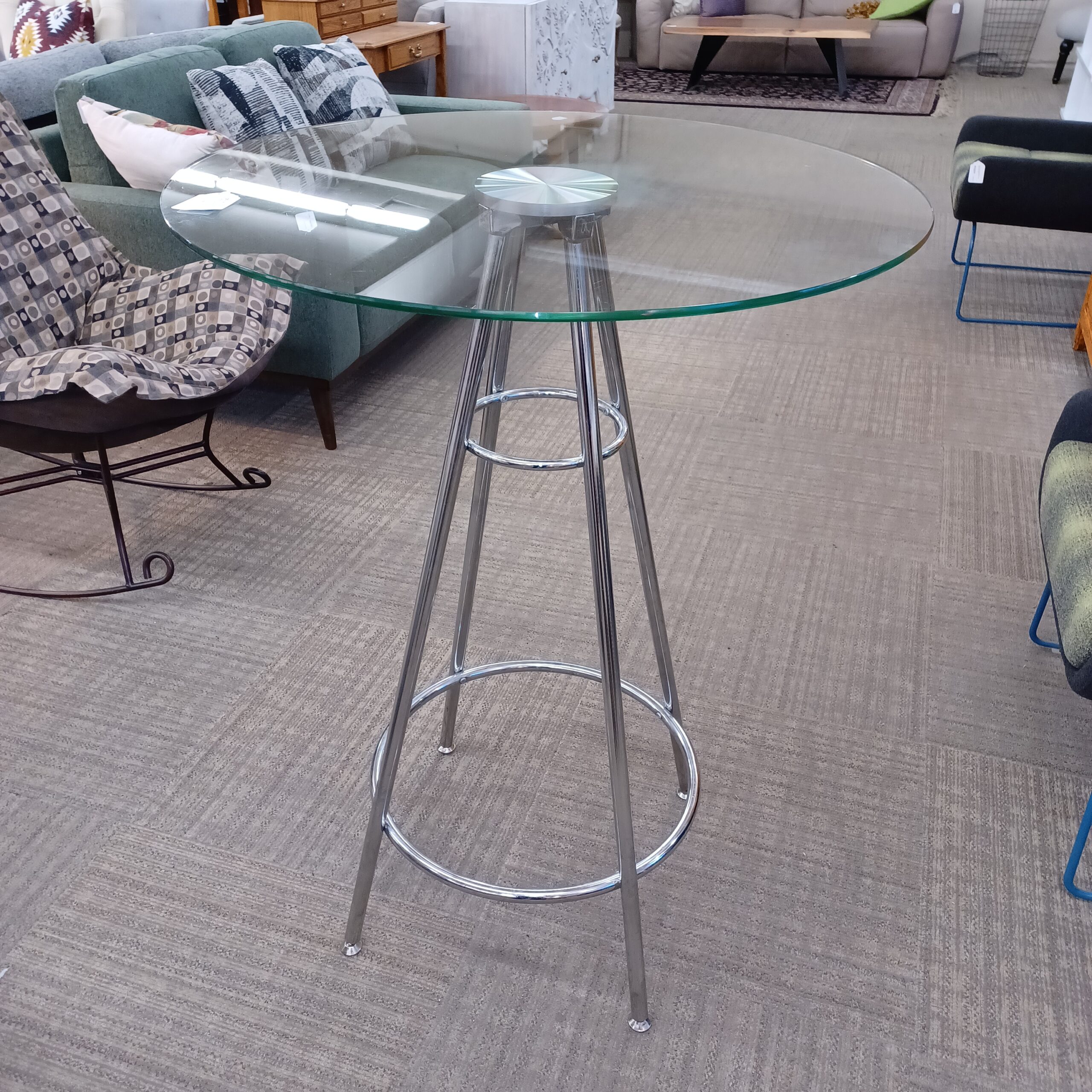 round glass chrome bar height bistro table